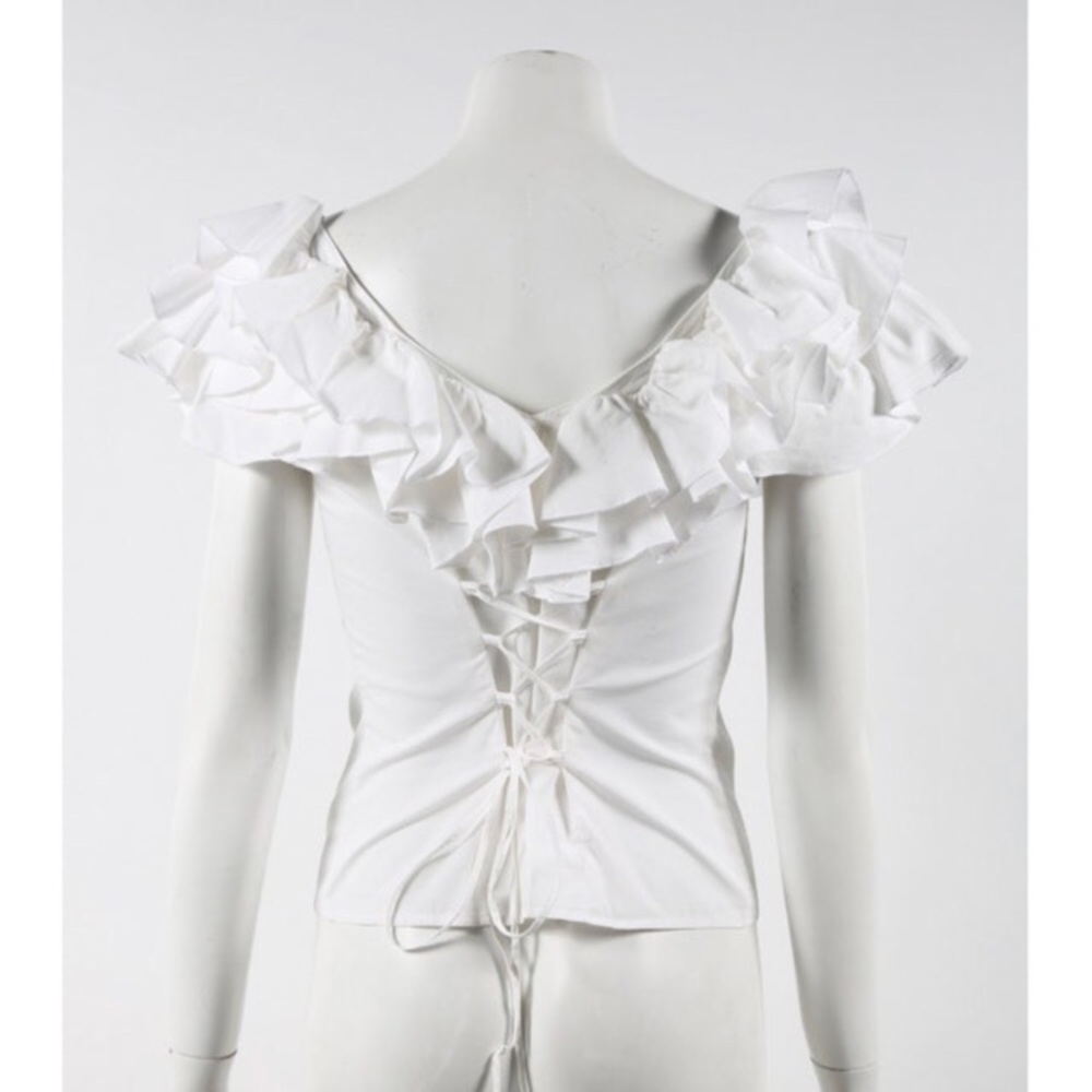 Anne Fontaine white corset ruffle off the shoulder